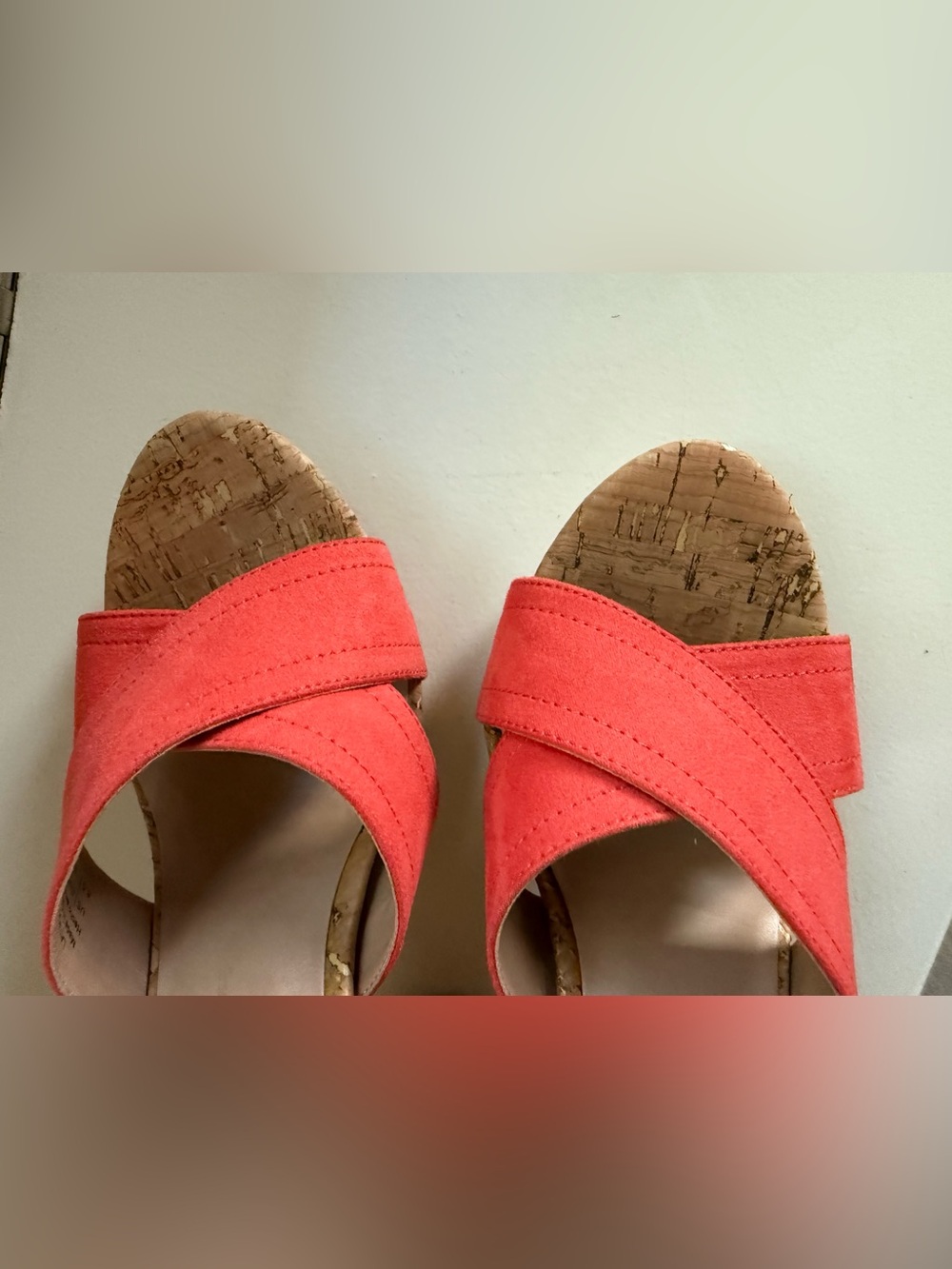Mix No. 6 Coral / Orange Suede Cork Block Heel Sandals Size 8.5 Like New - Picture 3 of 9
